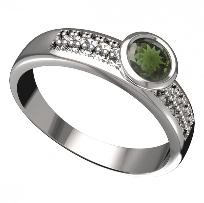 BG vltavínový prsten 557F Bílé zlato - 585 Vltavín a diamant