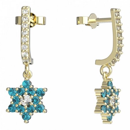 BeKid, Gold kids earrings -090 - Switching on: Pendant hanger, Metal: Yellow gold 585, Stone: Light blue cubic zircon