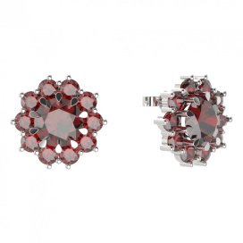 BG náušnice kulaté - 011 Stříbro 925 - rhodium Granát