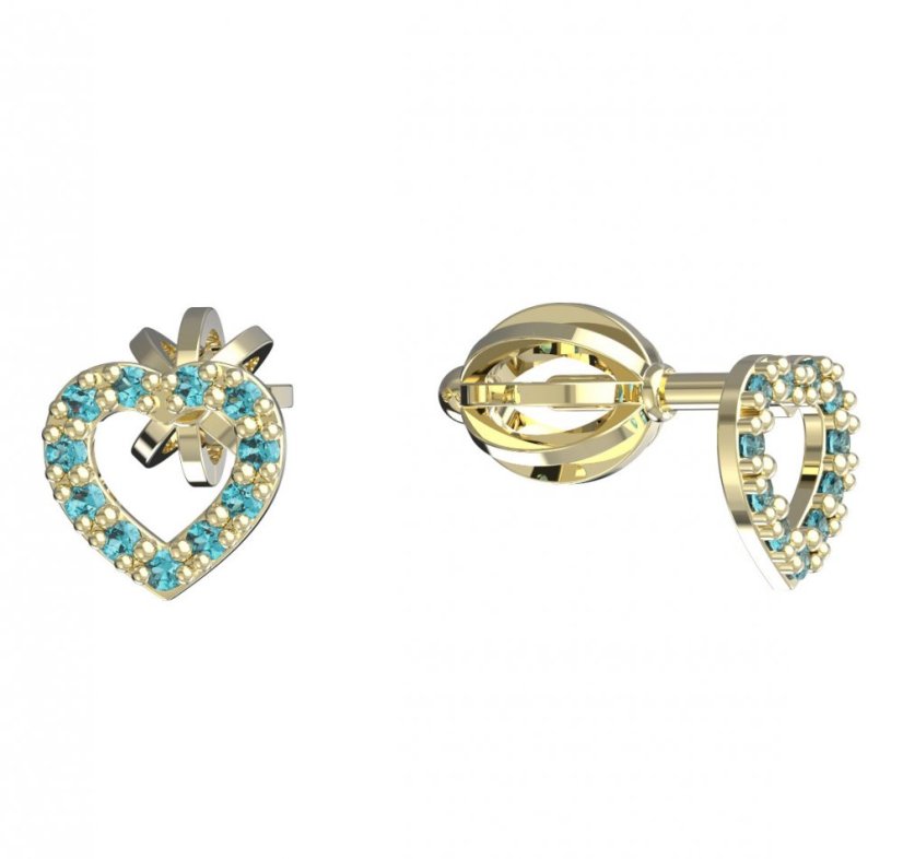 BeKid dětské náušnice srdíčko 858 Žluté zlato - 585 Světle modrý kubický zirkon