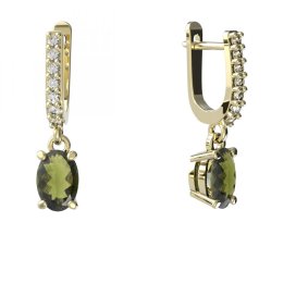 BG náušnice přírodní broušený granát   711: Stříbro 925 - pozlacené Vltavín a  kubický zirkon