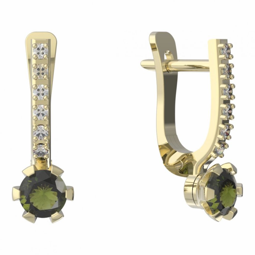 BG vltavínové náušnice 556 Žluté zlato - 585 Vltavín a diamant