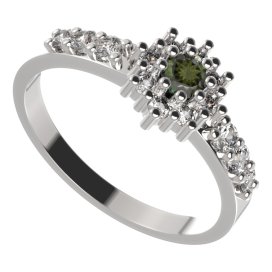 BG prsten 320-Z kulatého tvaru Stříbro 925 - rhodium Vltavín a  kubický zirkon