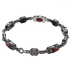 BG náramek vsazený český granát  961+ Stříbro 925 - ruthenium (30-90dní) Granát