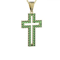 BG zlatý přívěšek křížek 238 Žluté zlato - 585 Zelený kubický zirkon