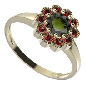 BG prsten kulatý 149-I Stříbro 925 - pozlacené Vltavín a granát