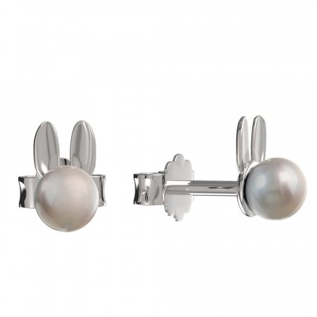 BeKid children's earrings with pearl 1394 - Einschalten: Puzeta, Metall: Weißes Gold 585, Stein: weiße Perle