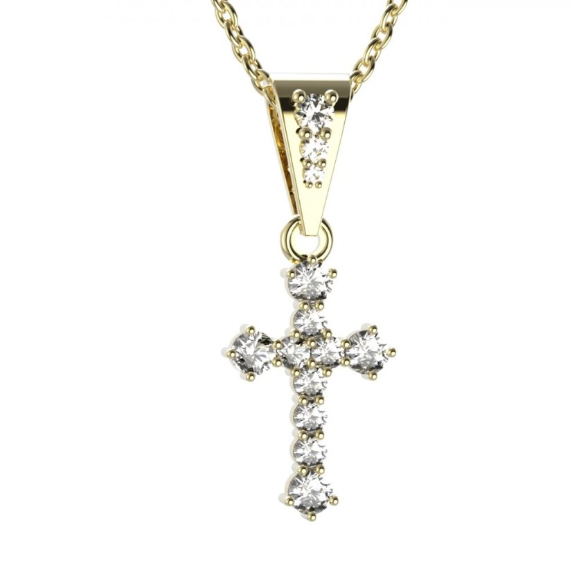 BG zlatý diamantový přívěšek křížek 256 Žluté zlato - 585 Diamant lab-grown