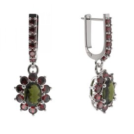 BG náušnice vsazený granát 756-94 Bílé zlato - 585 Vltavín a granát