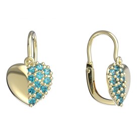 BeKid dětské náušnice srdíčko 865 Žluté zlato - 585 Světle modrý kubický zirkon