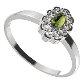 BG prsten oválný 455 Stříbro 925 - rhodium Vltavín a  kubický zirkon