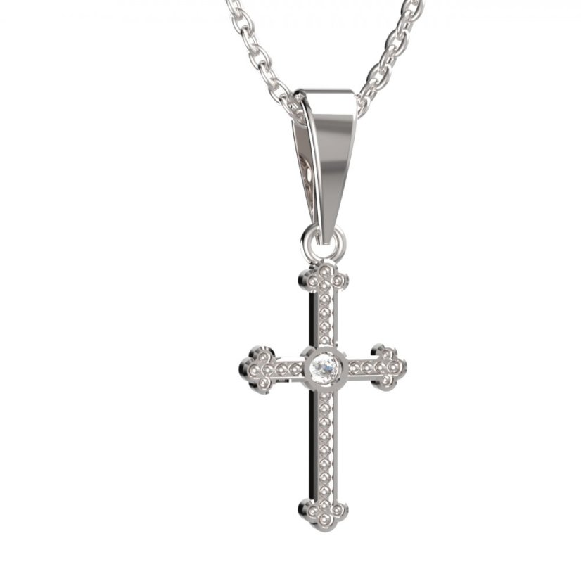 Zlatý přívěsek křížek s lab-grown diamantem, bílé zlato 585 – 1110