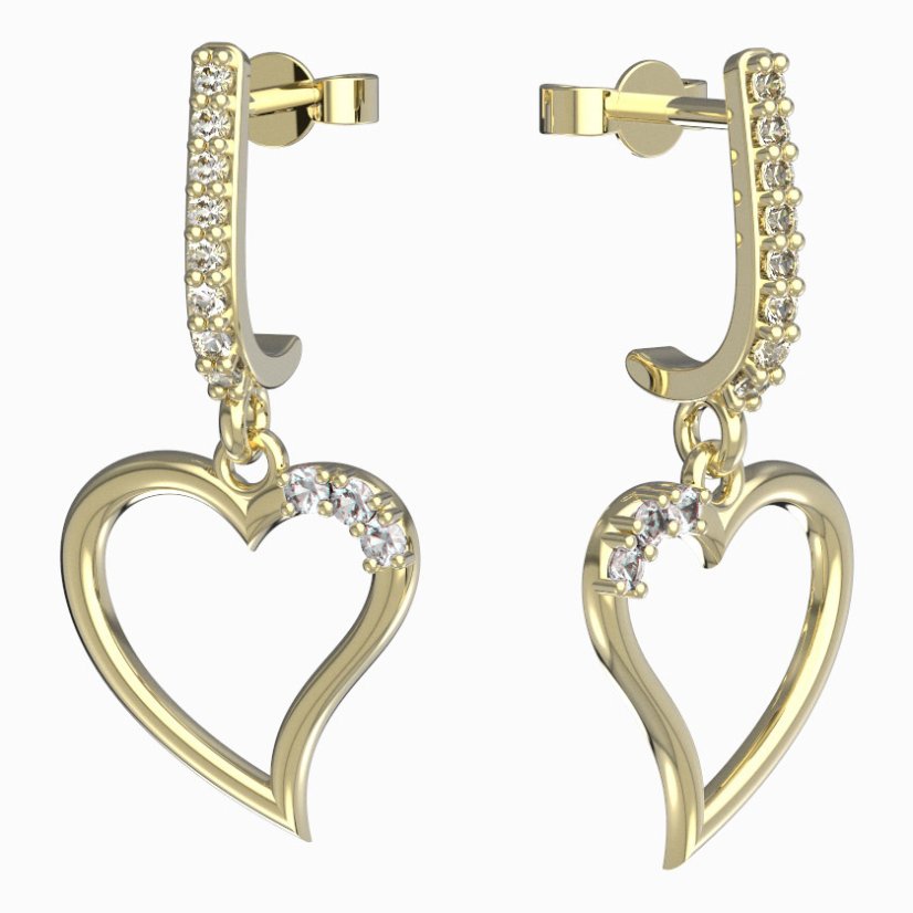Bg náušnice srdíčko 1165 Žluté zlato - 585 Diamant