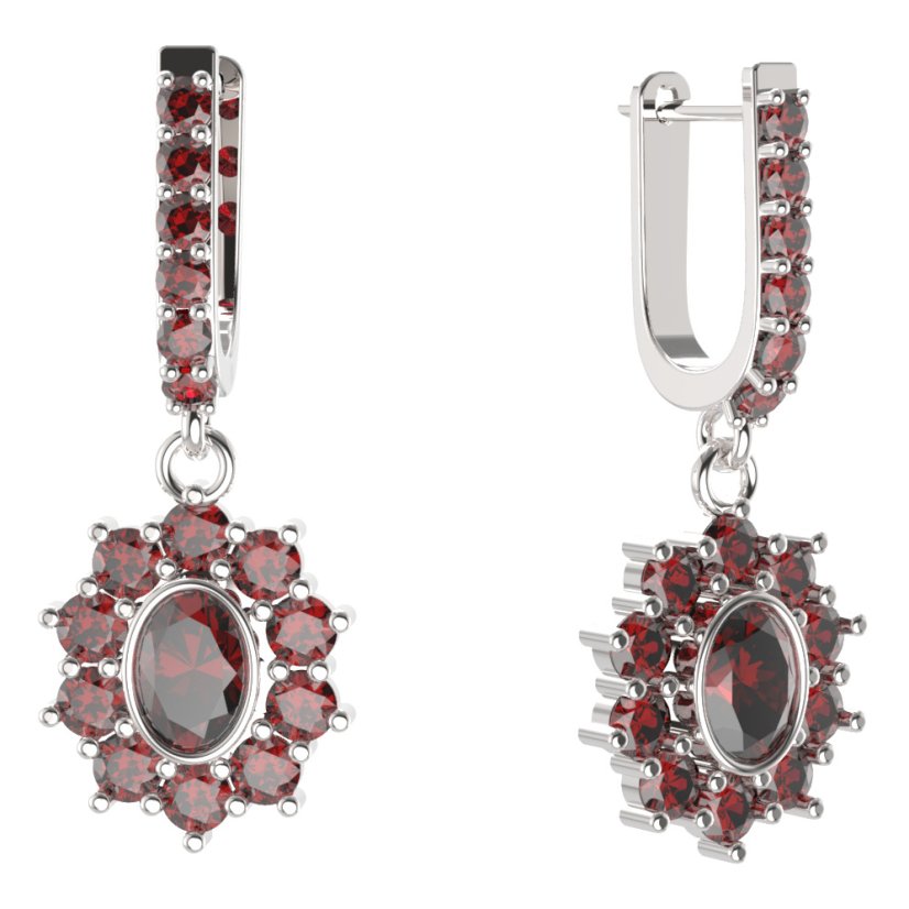 BG oválné náušnice 018-96 Stříbro 925 - rhodium Granát