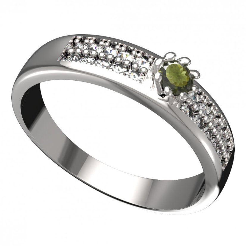 BG vltavínový prsten 554F Bílé zlato - 585 Vltavín a diamant