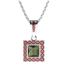 BG přívěs čtvercový 099-2 Stříbro 925 - rhodium Vltavín a granát