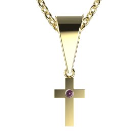 Zlatý přívěsek křížek s růžovým zirkonem, žluté zlato 585 – 1105