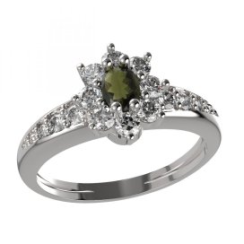 BG prsten s oválným kamenem 627-J Stříbro 925 - rhodium Vltavín a kubický zirkon