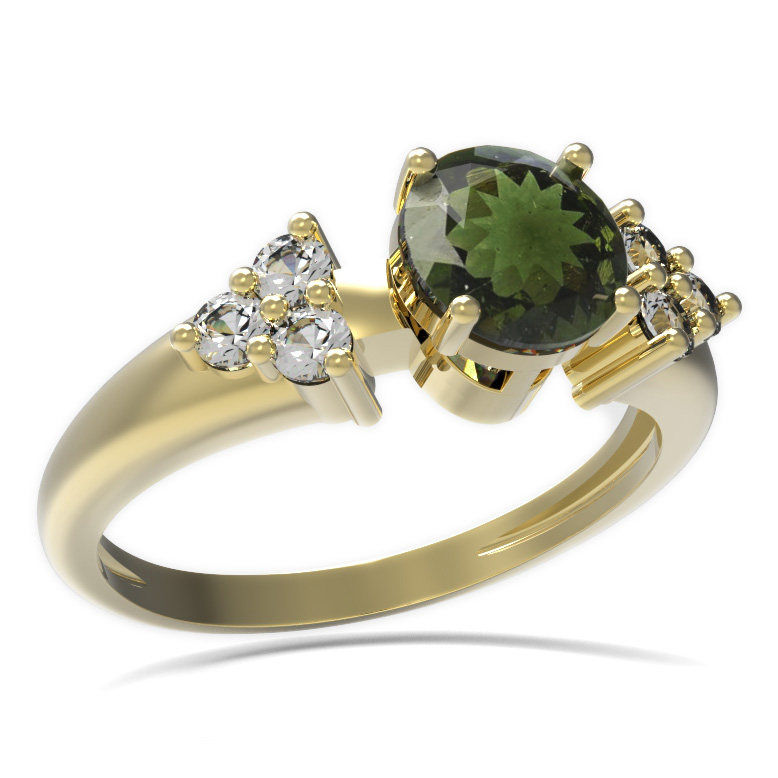 BG prsten s kulatým kamenem 473-U Stříbro 925 - pozlacené Vltavín a  kubický zirkon