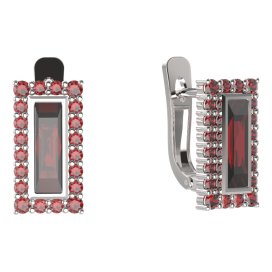 BG náušnice čtvercového tvaru 837-07 Stříbro 925 - rhodium Granát