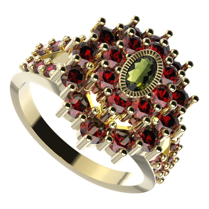 BG prsten oválný 009-Y Stříbro 925 - pozlacené Vltavín a granát