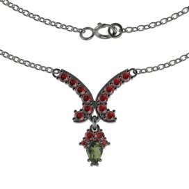 BG náhrdelník vsazeny kameny:přírodní granát  257 Stříbro 925 - ruthenium (30-90dní) Vltavín a granát