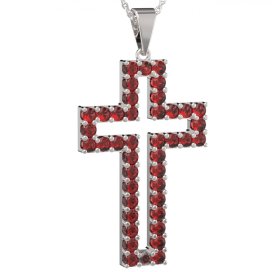 Zlatý přívěsek křížek s červeným zirkonem, bílé zlato 585 – 238 (ZI44238c)