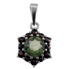 BG přívěs vsazeny kameny:český granát  234 Stříbro 925 - rhodium Vltavín a granát