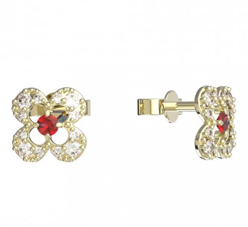 BeKid, Gold kids earrings -830 - Switching on: Puzeta, Metal: Yellow gold 585, Stone: Red cubic zircon