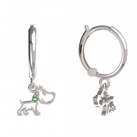 BeKid, Gold kids earrings -1159 - Switching on: Circles 12 mm, Metal: White gold 585, Stone: Green cubic zircon