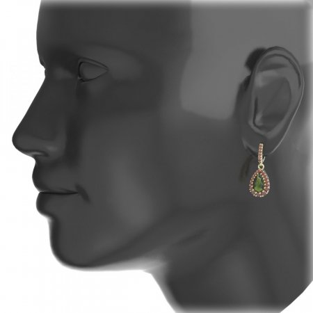 BG drop stone earring 633-84 - Metal: Silver 925 - rhodium, Stone: Moldavit and garnet