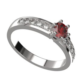 BG zlatý granátový, vltavínový  prstýnek 1453 Bílé zlato - 585 Granát a diamant