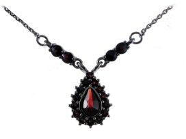 BG náhrdelník vsazeny kameny : vltavín a granát  053 Stříbro 925 - ruthenium (30-90dní) Granát