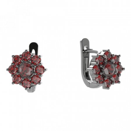 BG earring circular 030-07 - Metal: Silver 925 - rhodium, Stone: Garnet