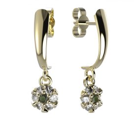 BG vltavínové náušnice 879 Žluté zlato - 585 Vltavín a  kubický zirkon