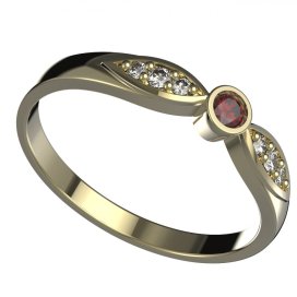 BG granátový, vltavínový  prstýnek 1151 /zásnubní-snubní/ Žluté zlato - 585 Granát a diamant