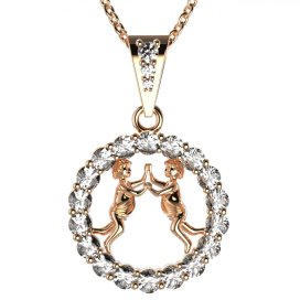 Zlatý přívěsek znamení Blíženci s lab-grown diamantem, růžové zlato 585 – 044 (Zd14044F2)