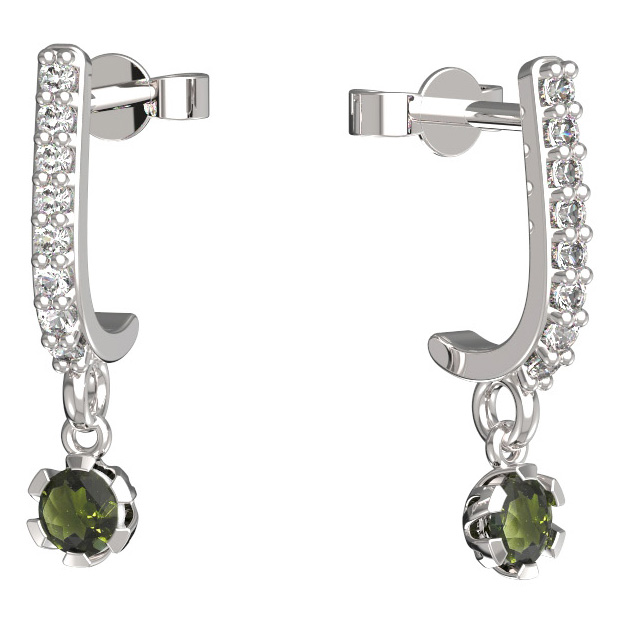 BG vltavínové náušnice 869 Bílé zlato - 585 Vltavín a diamant