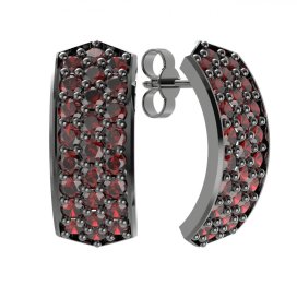 Stříbrné náušnice s českým granátem, ruthenium, puzety – 861