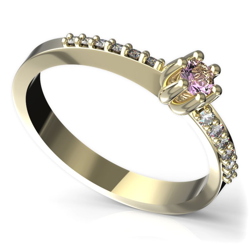 BG zlatý prstýnek 766 Žluté zlato - 585 Růžový kubický zirkon