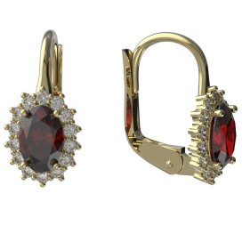BG náušnice s přírodním granátem nebo vltavínem 1482 Žluté zlato - 585 Granát a diamant