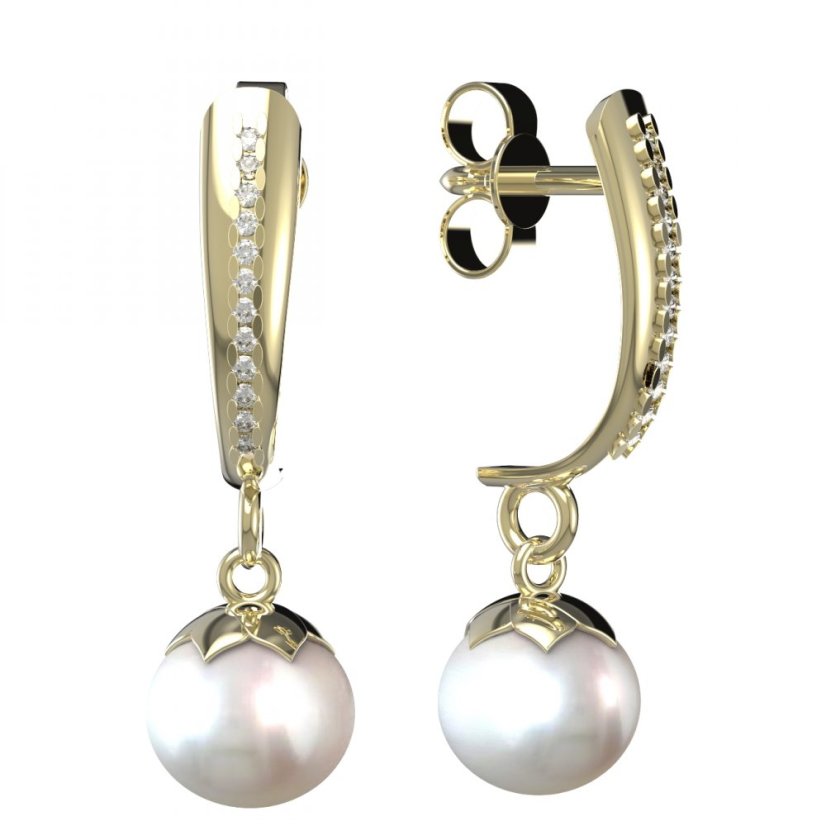 BG zlaté náušnice 561 s bílou perlou Žluté zlato - 585 Diamant a perla