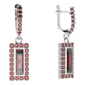 BG čtvercové náušnice 837-84 Stříbro 925 - rhodium Granát