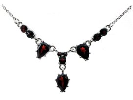 BG náhrdelník vsazeny kameny:český granát  027 Stříbro 925 - ruthenium (30-90dní) Vltavín a granát