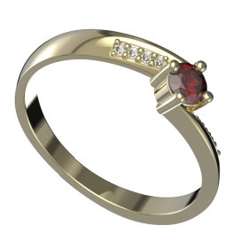 BG zlatý granátový, vltavínový  prstýnek 1445 Žluté zlato - 585 Granát a kubický zirkon