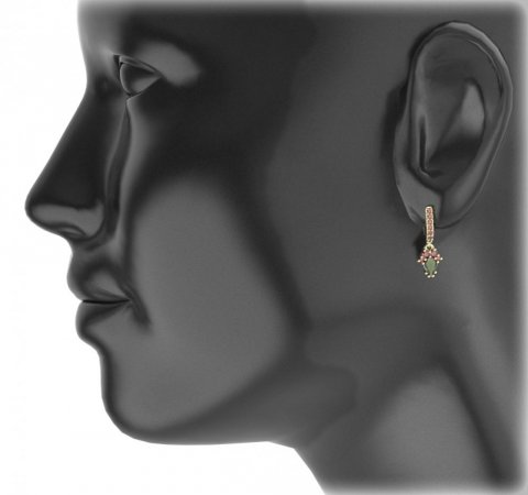 BG circular earring 258-96 - Metal: Yellow gold 585, Stone: Moldavite and cubic zirconium