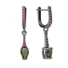 BG náušnice s kapkovitým kamenem 625 Stříbro 925 - ruthenium (30-90dní) Vltavín a granát