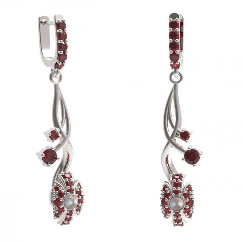 BG náušnice s přírodní perlou 537-P93 Stříbro 925 - rhodium Granát a perla