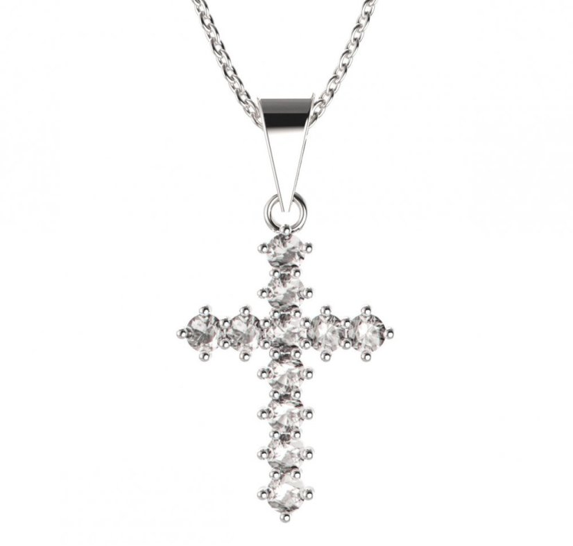 Zlatý přívěsek křížek s diamantem, bílé zlato 585 – 258