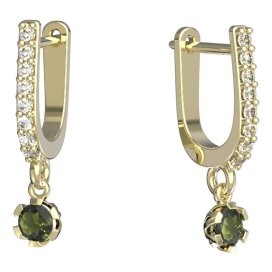 BG vltavínové náušnice 869 Žluté zlato - 585 Vltavín a diamant